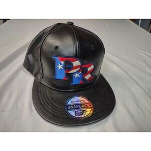 Kipa Puerto Rico PR Flag Faux Leather Snapback Hat Black PU Flat Brim Cap